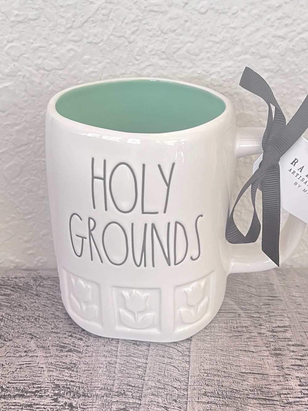 Rae Dunn "Holy Grounds” White Green Ceramic Mug - Spiritual Faith-Based Coffee